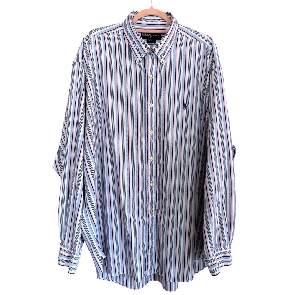 Vintage Ralph Lauren Blake Striped Button Down Shirt XXL Preppy Cotton